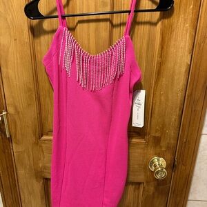Almost Famous Fuchsia Dress with Beaded Accents